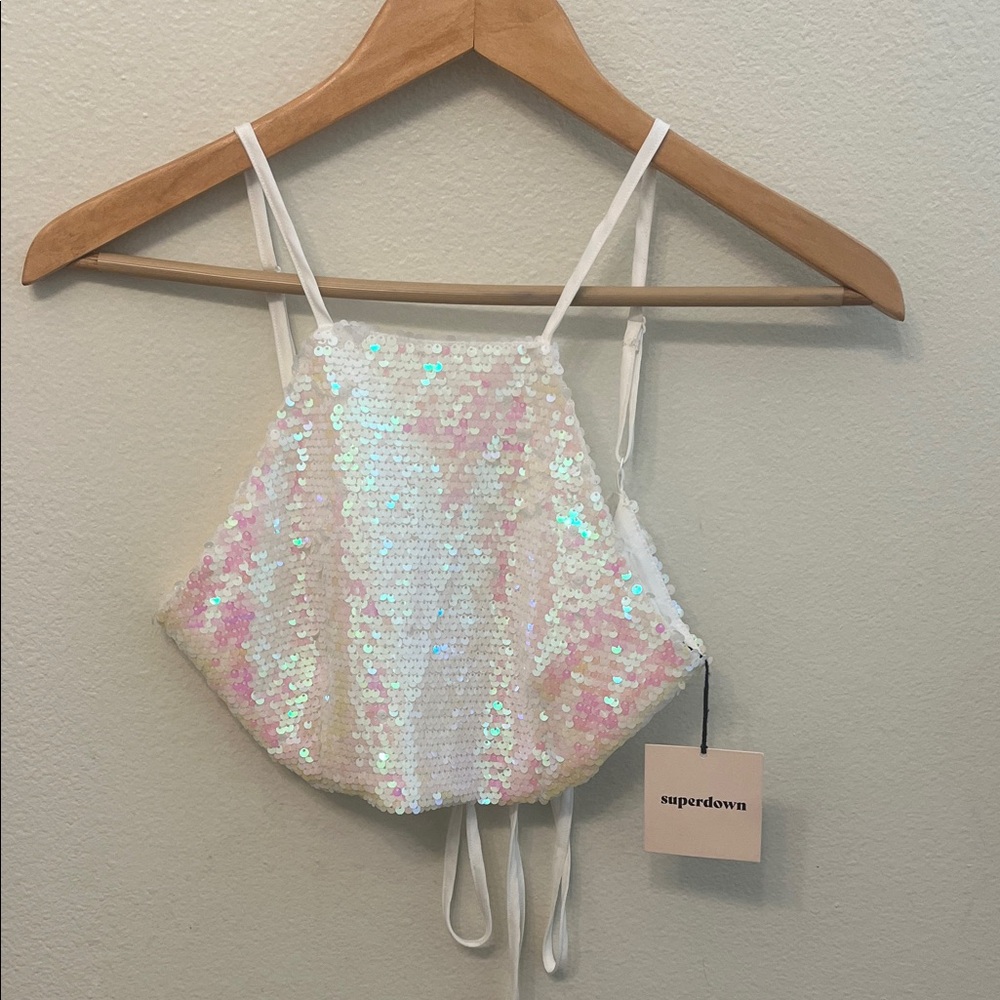 Superdown Iridescent Sequin Crop Top